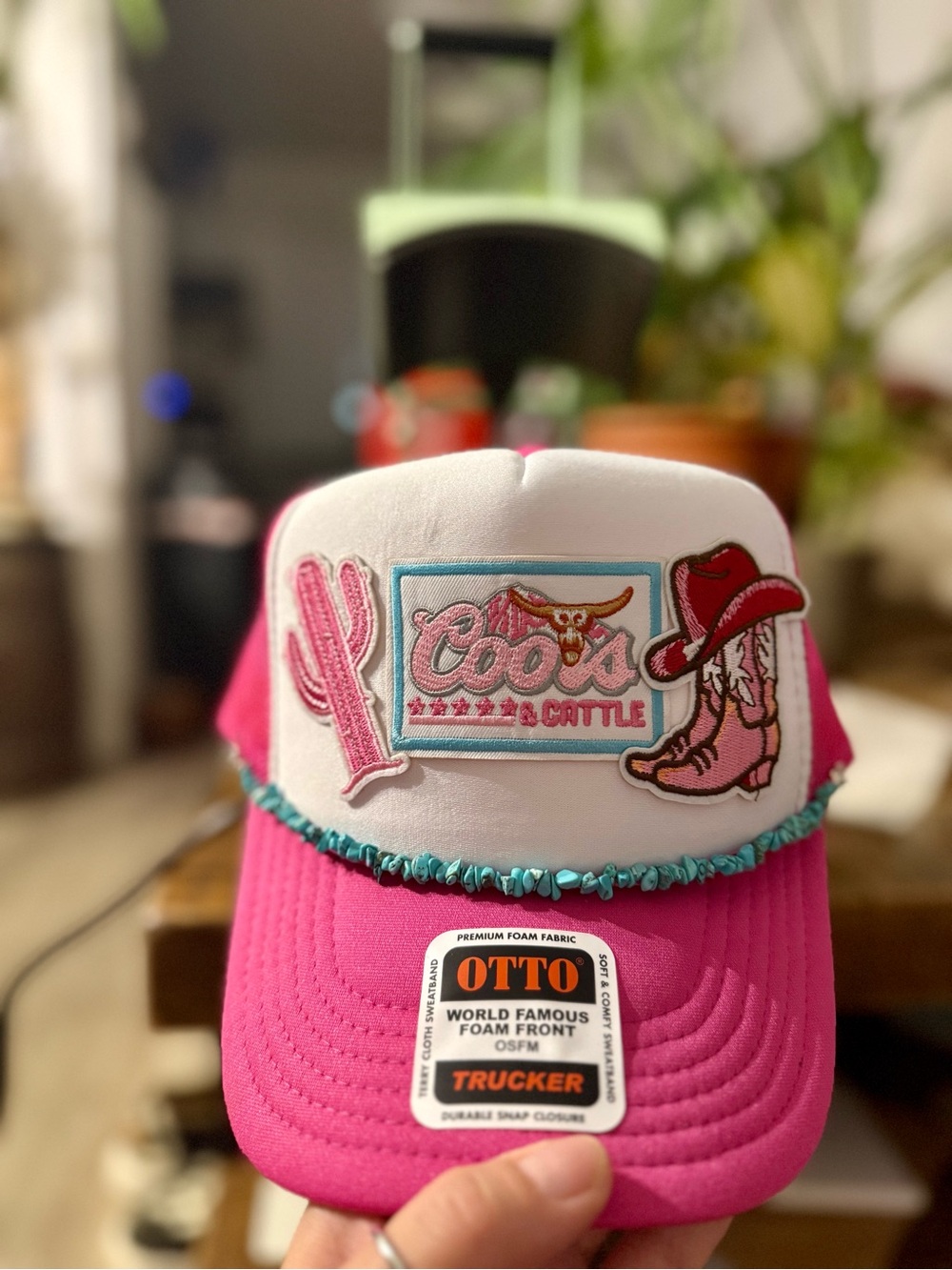 OTTO Pink and White Trucker Hat with Western Patch